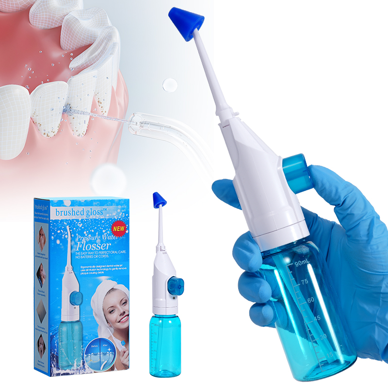 Oral Irrigator Flosser - เครื่องฉีดน้ำแรงดันสูงแบบพกพา สำหรับทำความสะอาดช่องปาก ใช้งานในบ้าน แบบใช้มือ รูปแบบไหมขัดฟัน ทำความสะอาดซอกฟันได้อย่างล้ำลึก
