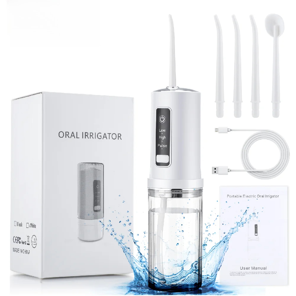 Oral Irrigator Flosser - เครื่องฉีดน้ำแบบพกพาสำหรับทำความสะอาดฟัน 230 มล. เครื่องทำความสะอาดช่องปากแบบชาร์จได้ 3 โหมด