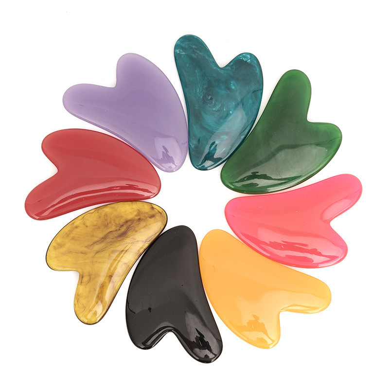 Jade Gua Sha Tool - หินกัวซาโรสควอตซ์รูปหัวใจร้อน, แผ่นขูดหยกนวดหน้า, เครื่องมือดูแลสุขภาพผิวหน้า ยกกระชับคางและจมูก