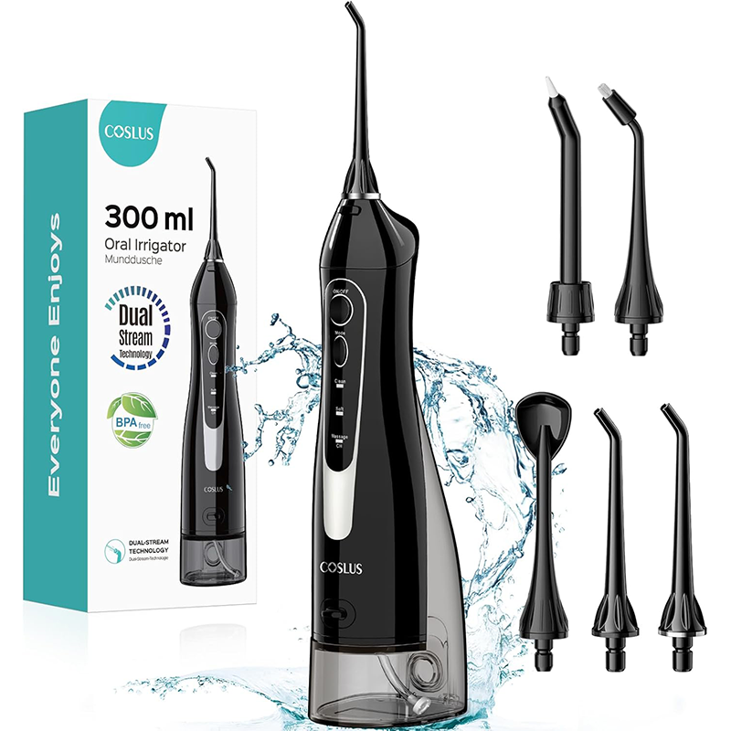 Oral Irrigator Flosser - เครื่องฉีดน้ำทำความสะอาดช่องปากแบบพกพาไร้สาย 300 มล. ชาร์จซ้ำได้ สำหรับเดินทาง กันน้ำ